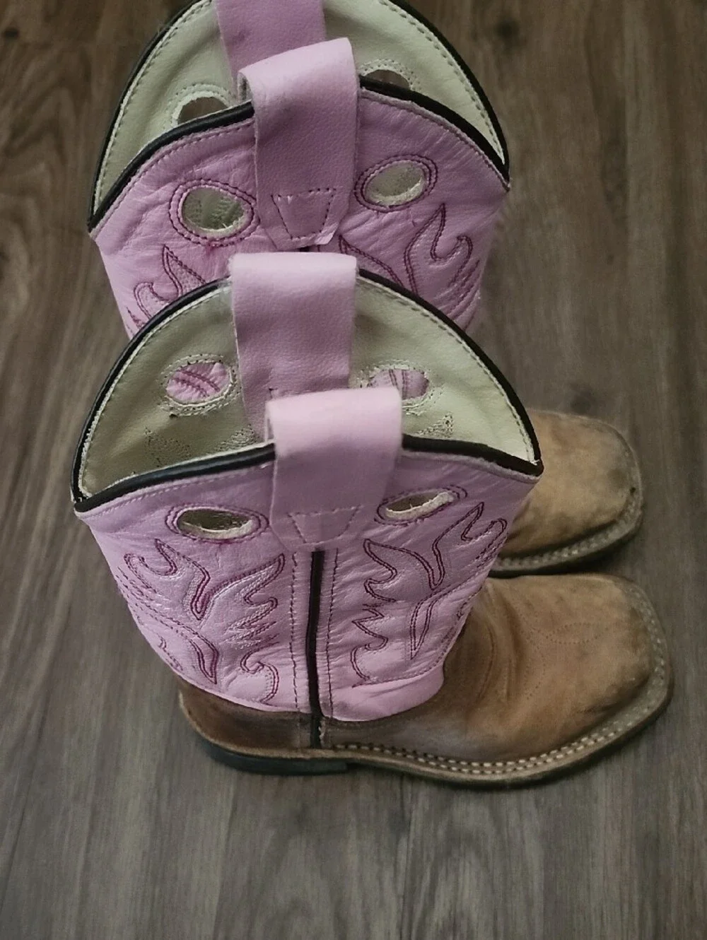 Girls Pink Shaft Brown Leather Boots Size 9